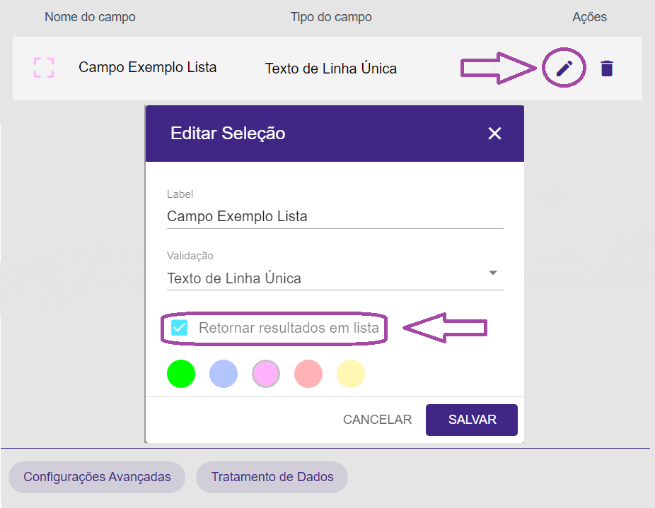 Figura 1: Ativar resposta em lista.